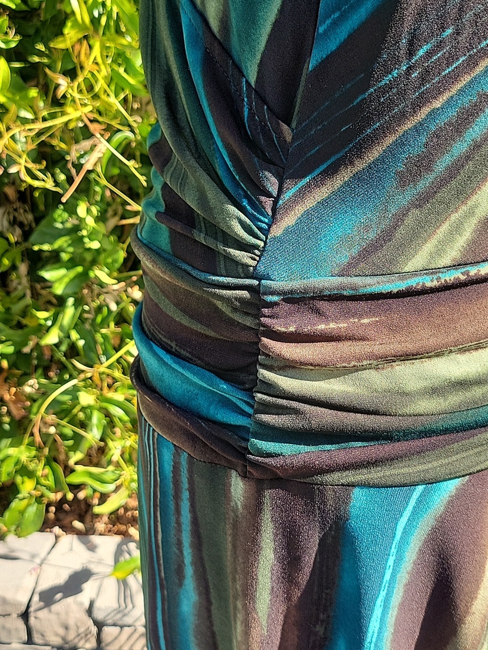 Y2K Striped Wrap Top Drop Waist Midi Dress - Teal & Brown L - Picture 7 of 13